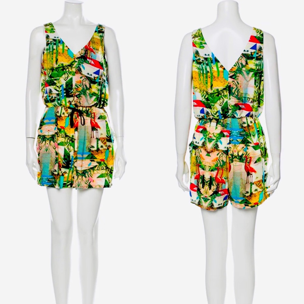 NICOLE MILLER Tropical Resort FLAMINGO ROMPER Shorts Playsuit Size Small